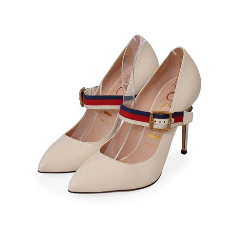 gucci sylvie web strap pumps|Gucci Women's Sylvie Leather Web Mid Heel Slingback Pumps .